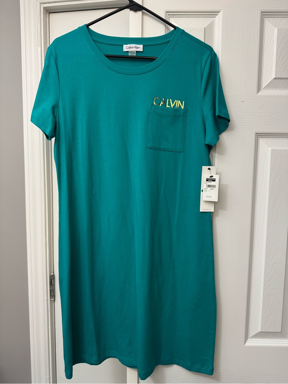 Calvin Klein Teal Pocket T-Shirt Dress with Gold Logo